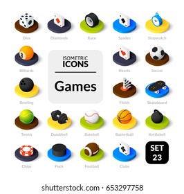 Color icons set in flat isometric illustration style, vector symbols - Sport and game collection