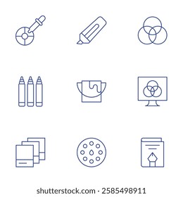 Color icons set. Thin Line style, editable stroke. colour, design, eyedropper, highlighter, marker, paint bucket, pantone, rgb print.