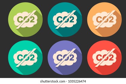 Color icons with a shadow effect with the image of a crossed out cloud with the inscription CO2