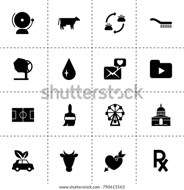 Color icons. vector collection\
filled color icons. includes symbols such as cow, eco car, drop,\
brush, school bell, paint brush. use for web, mobile and ui\
design.