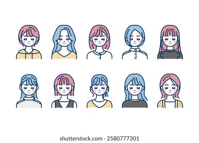 Color icons of young women with their eyes closed