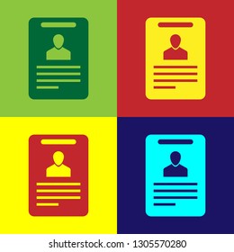 Color Identification badge icon isolated on color backgrounds. Identification card. It can be used for presentation, identity of the company, advertising and etc. Flat design. Vector Illustration