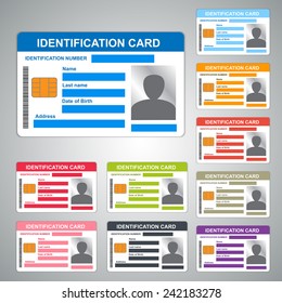 Color Identification Card/ID Card Isolated on Grey Background, 10 Difference Colors, Vector Illustration 