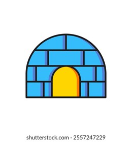 Color Igloo ice house icon isolated on white background. Snow home, Eskimo dome-shaped hut winter shelter, made of blocks. Flat filled outline style with shadow. Vector