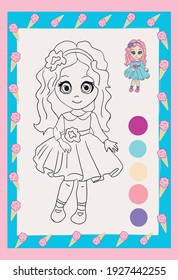 Color illustrated coloring book "Girl in turquoise"
Postcard for printing. Decoration of notebook pages.