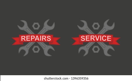 Color illustration advertising service and repair with keys banner and text