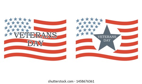 Color illustration of American flag and text. Illustration on the theme of veterans day. United States of America Holiday