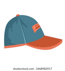 Color illustration of a baseball cap in flat style, isolated on a white background. Summer headdress. Men's clothing. Vector illustration