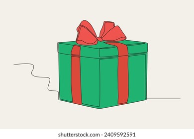 Color illustration of a beautiful gift box. Gift Box one-line drawing