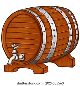 Color illustration beer barrel isometric view. Traditional element of the Oktoberfest beer festival. Hand drawn vector illustration isolated on white background