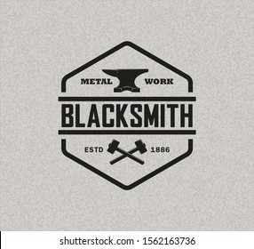 Color illustration of a blacksmith logo on a background with texture. Vector illustration of anvil hammer and text on background with texture. Professional metal work