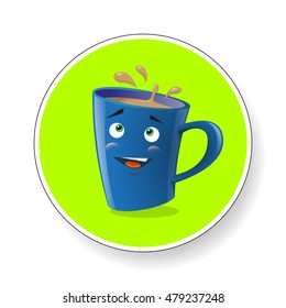 Color illustration of blue cartoon funny shy mug