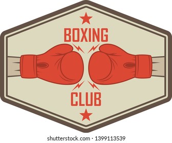 Color illustration of a boxing club. Boxing gloves, zippers and stars with sports text