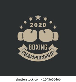 Color illustration of boxing gloves, banner with text and stars. Vector illustration on a sports theme. Boxing championship