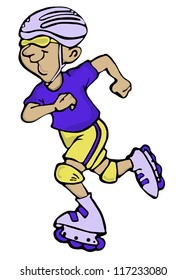 Color illustration. The boy on rollers