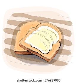 Color illustration of bread with butter