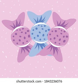Color illustration of candies. On a pink background
