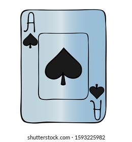 Color illustration of a card playing ace of spades. Face. Divination. Show magic tricks. Play the fool and poker. Gambling