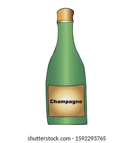 Color illustration of a champagne bottle. A sparkling wine. Colorless background. Christmas. New Year. Holiday print.