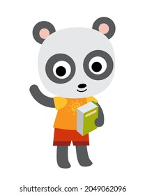 Color illustration for children, cartoon cute character Panda with a book