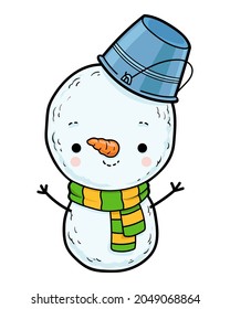 Color illustration for children, cartoon cute character Snowman