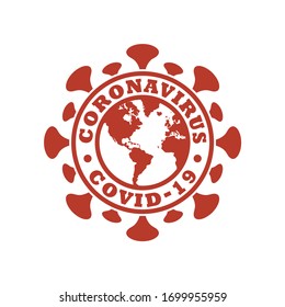 Color illustration of a coronavirus, earth with red text on a white background. Vector illustration on the theme of medicine and pandemics in the world.