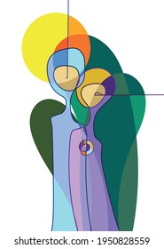 color illustration of a couple of evolved humans populating the world of the future