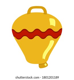 Color illustration of a cow bell with glare of light in a flat design style. Cow bell for livestock icon design element