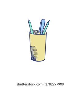 Color illustration of a Cup with pencils. Stock Vector illustration on a white background. For a logo, for icons in social networks.