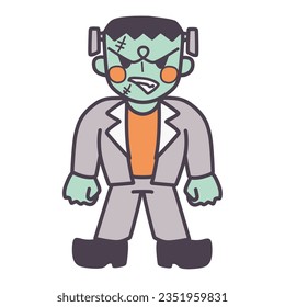 Color illustration of a cute deformed angry Frankenstein.