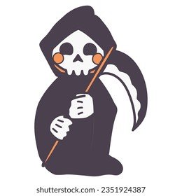 Color illustration of a cute deformed laughing reaper