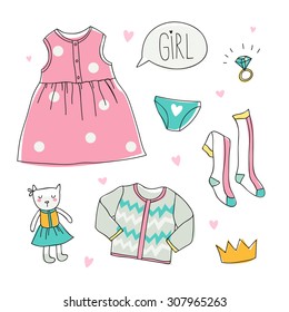 Color illustration of cute stuff for girls
