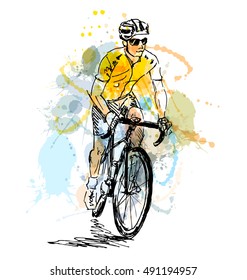Color illustration of a cyclist. Vector illustration