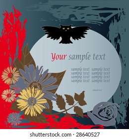 Color illustration with decorative elements of flora and fauna.