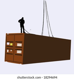 color illustration of dock worker loading ships cargo
