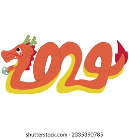 Color illustration of dragon in figure-like shape for New Year's greeting card for the year of the dragon.