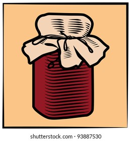 Color illustration / drawing of a jam-jar which made as engraving technique. Can be used as element for label or as symbol.