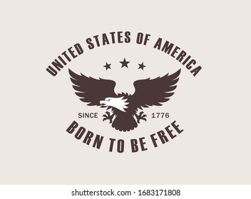 Color illustration of an eagle with text on a colored background. Vector illustration on the theme of freedom and independence of the USA.