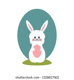 Color illustration. Easter Bunny with egg in his paws.