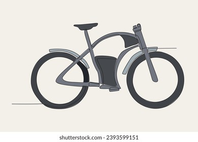 Color illustration of an electric sports bike. Electric bike one-line drawing