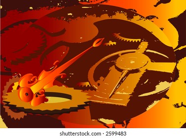 Color illustration with elements of a clockwork