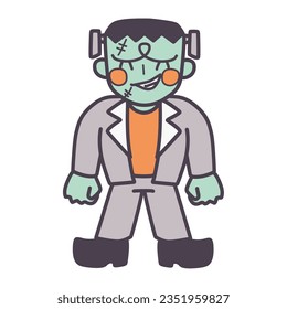 Color illustration of Frankenstein with a cute deformed smile.