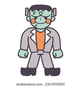 Color illustration of Frankenstein with a cute deformed smile.