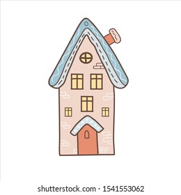 Color illustration of a gingerbread house. Freehand color vector illustration. House illustration