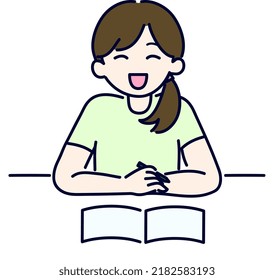 Color illustration of a girl taking classes with a smile