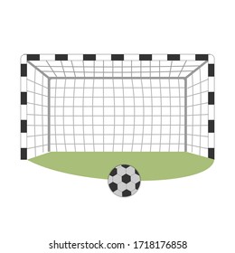 Color illustration of a goal and a soccer ball on a white background, isolated elements, vector