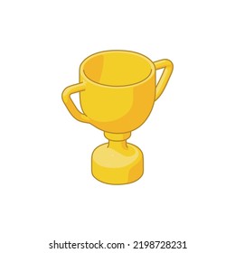 Color illustration of a golden goblet on a white background. Vector illustration. Design element for poster, banner, badge, sticker, label. Sports symbols.