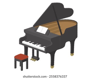 Color illustration of grand piano and chair