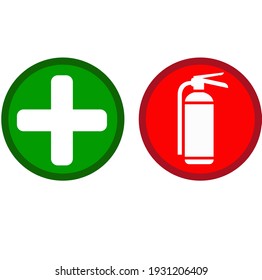 color illustration, graphic, vector, badges first aid kit and fire extinguisher 