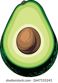 Ilustração a cores de um meio abacate com semente, sem fundo
